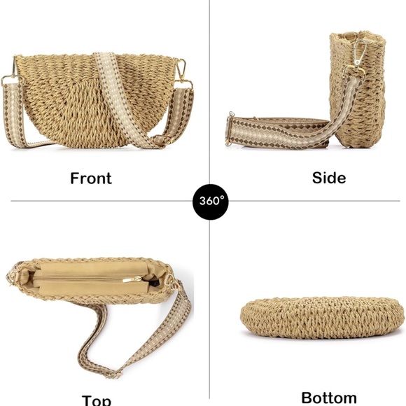 Herald Semicircle Handmade Straw Crossbody Bag - Picture 6 of 7
